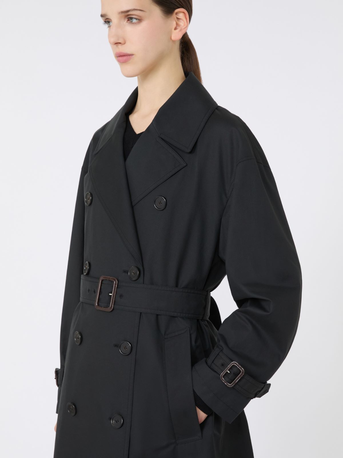 Long water-repellent cotton twill trench coat - BLACK - Max Mara - 4