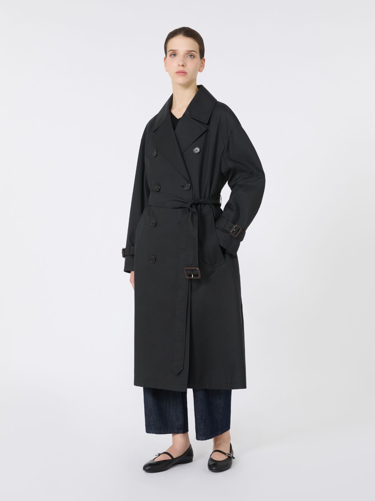 Long water-repellent cotton twill trench coat - BLACK - Max Mara