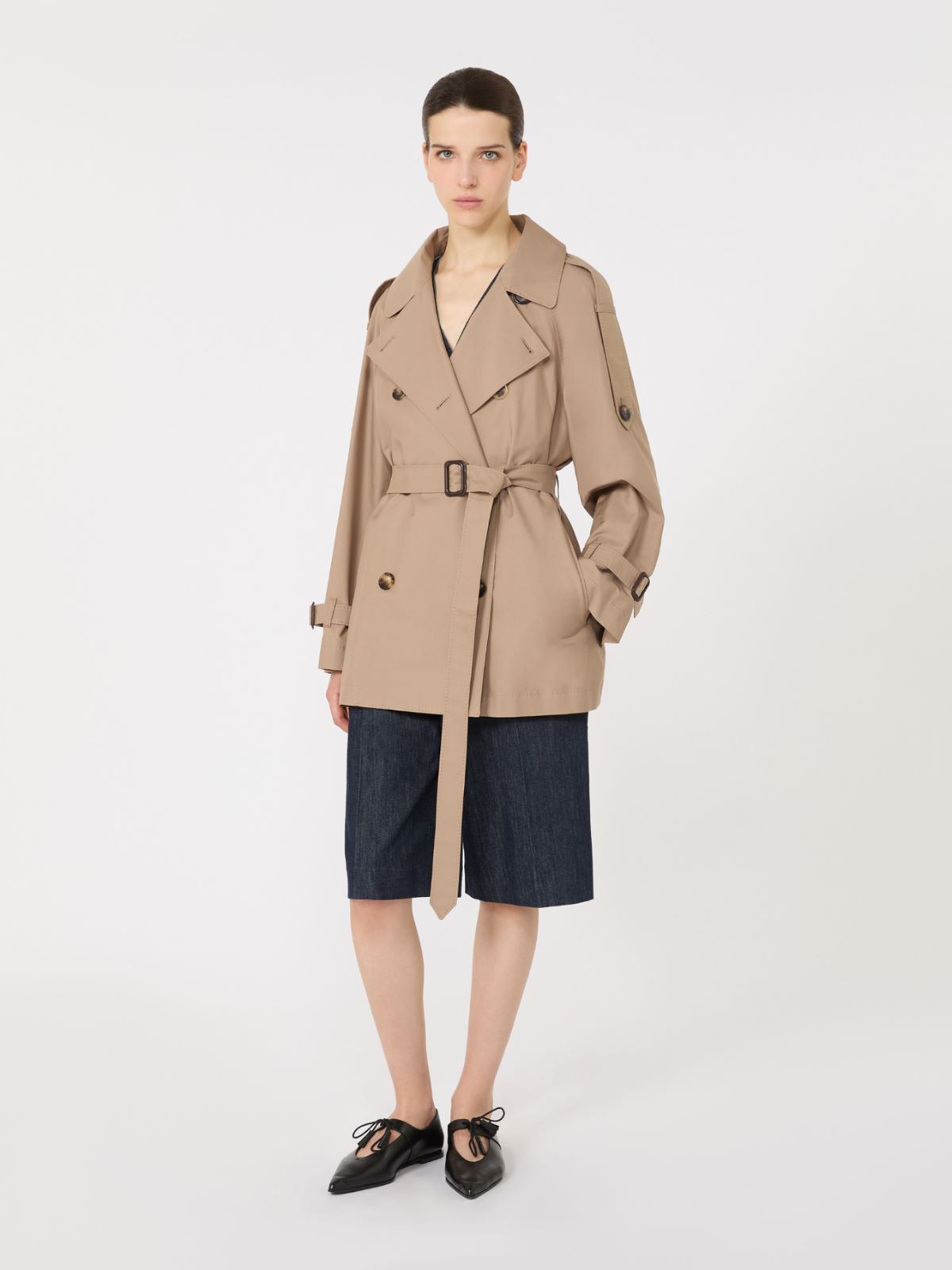 Short double-breasted trench coat in water-repellent cotton twill - CAMEL - Max Mara - 9