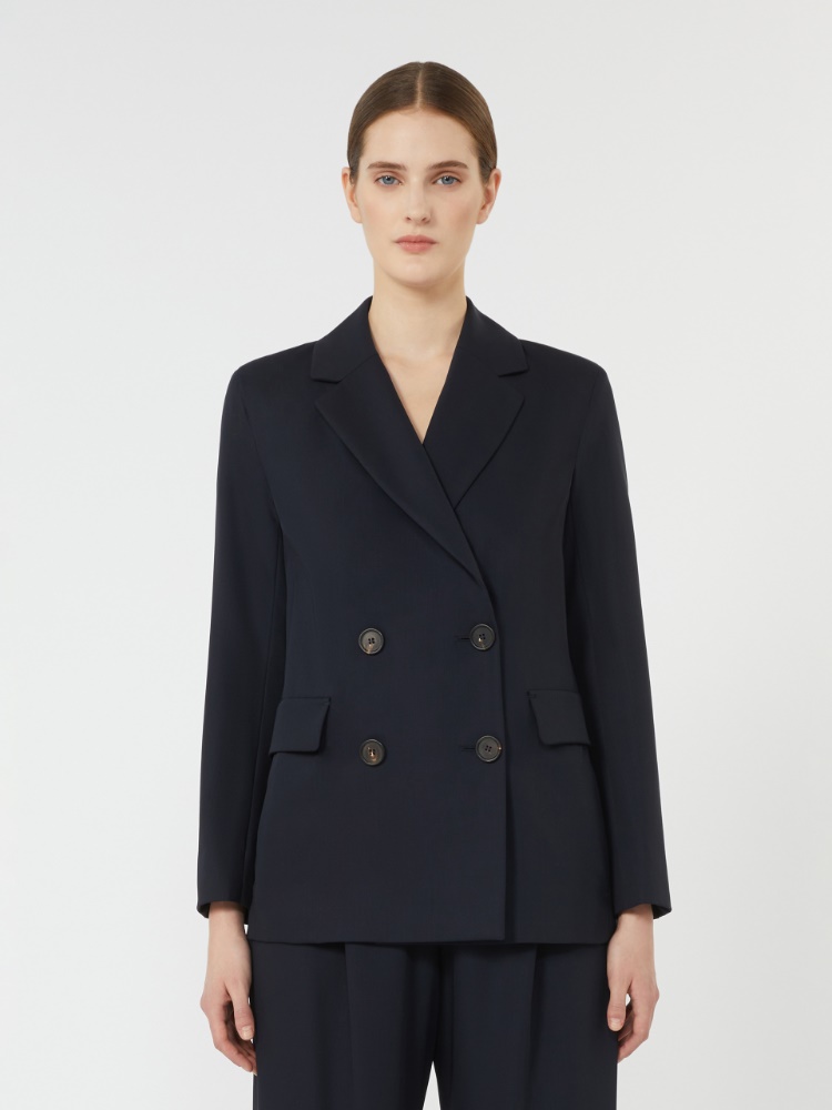 Double-breasted wool crepe blazer, midnightblue | 