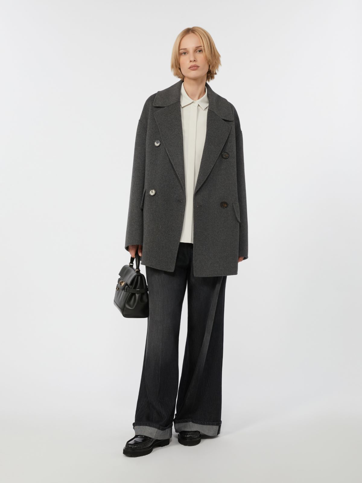 Wool drap double-breasted jacket - DARK GREY - Max Mara