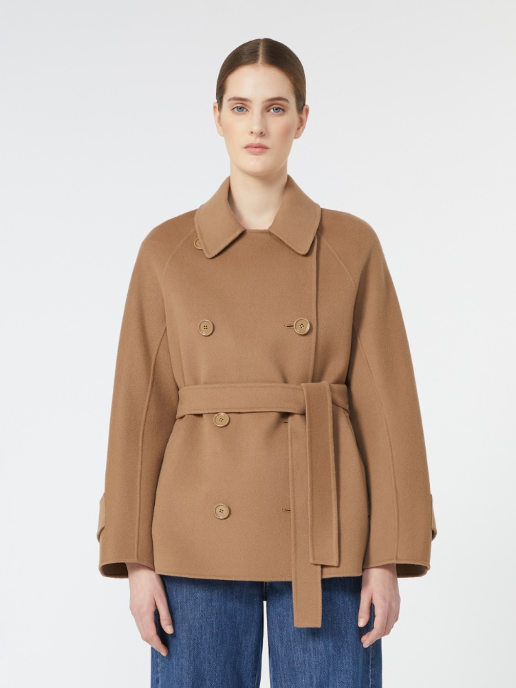 Short double-faced wool trench coat, camel | 