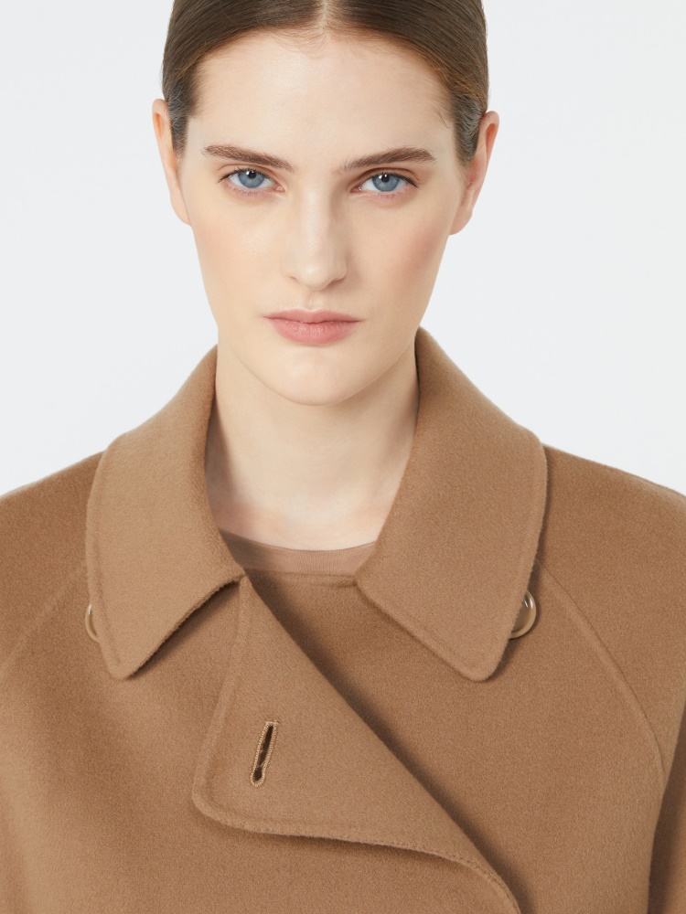 Short double-faced wool trench coat, camel | 