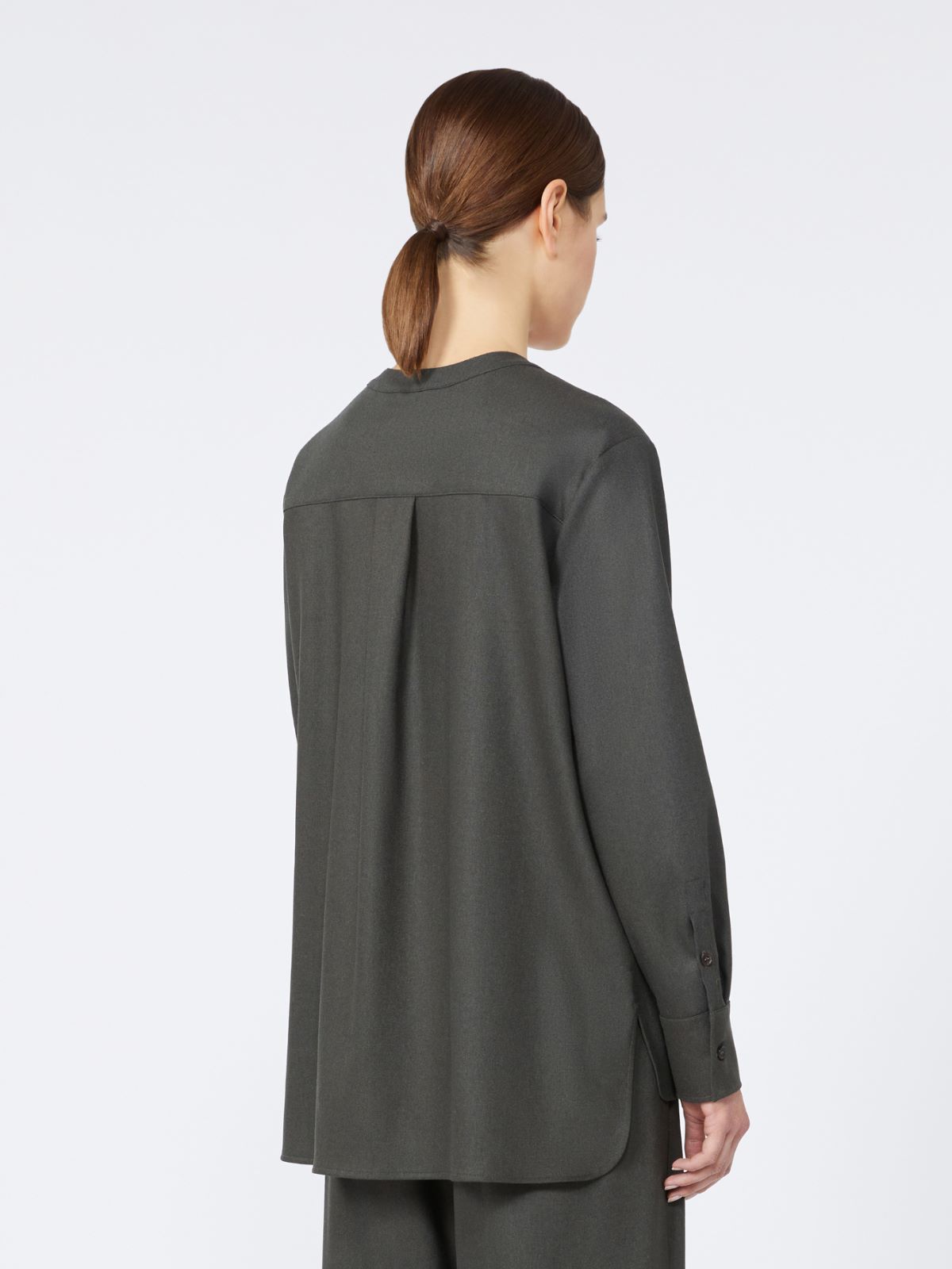 Wool flannel V-neck shirt - DARK GREEN - Max Mara - 3