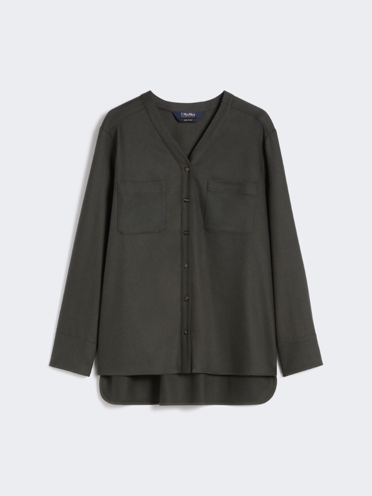 Hemdbluse aus Wollflanell mit V-Ausschnitt - DUNKELGRUEN - Max Mara