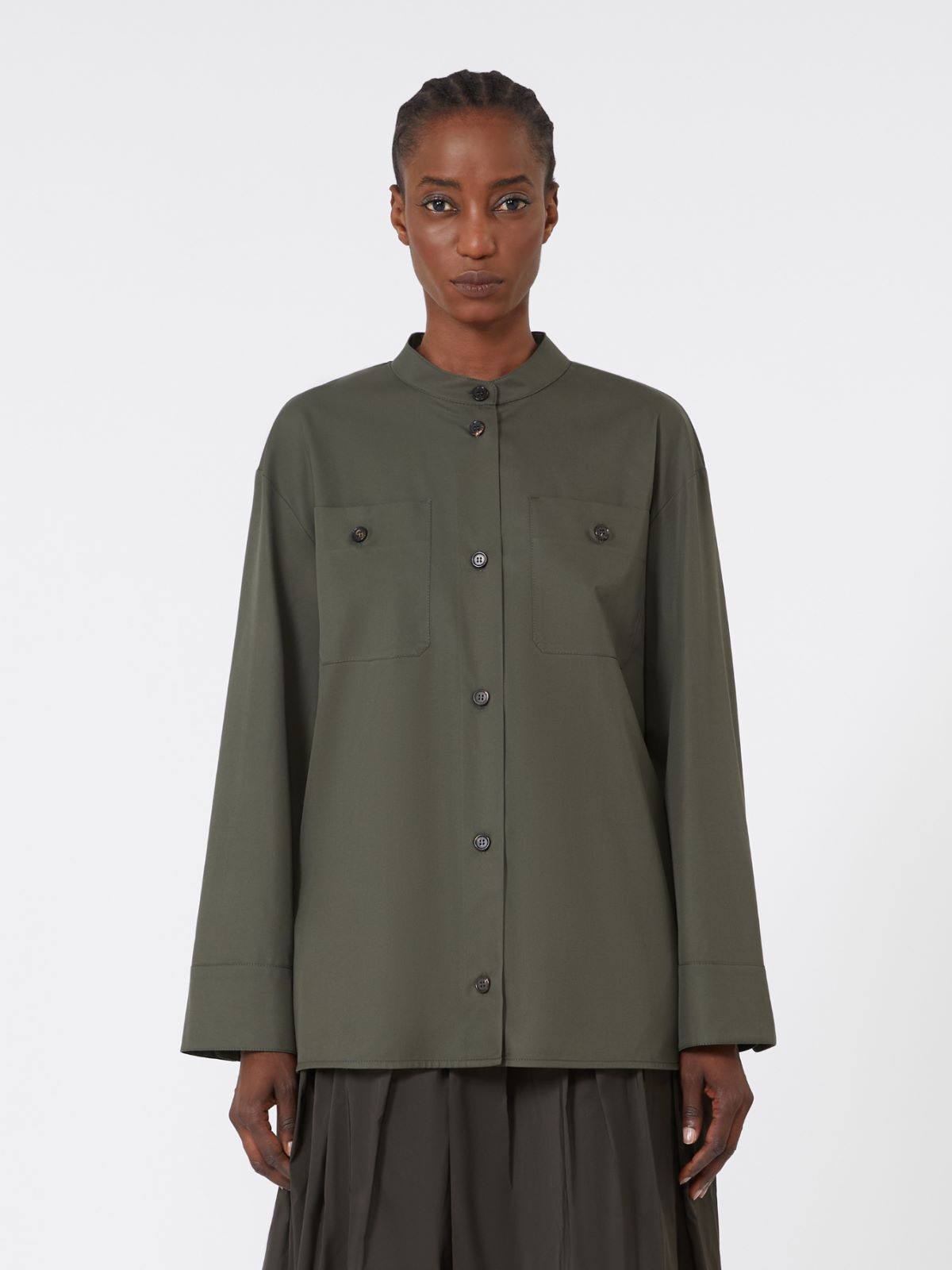 Cotton Mandarin-neck shirt - GREEN - Max Mara - 2