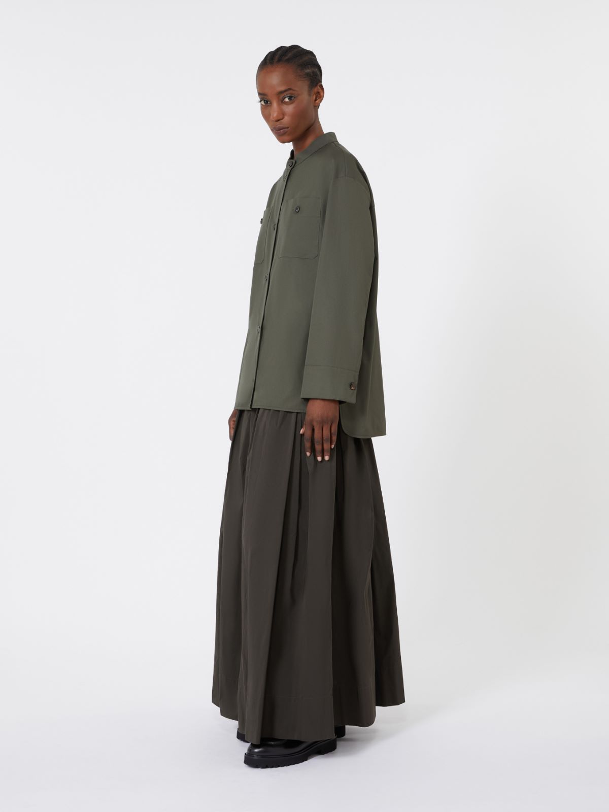 Cotton Mandarin-neck shirt - GREEN - Max Mara