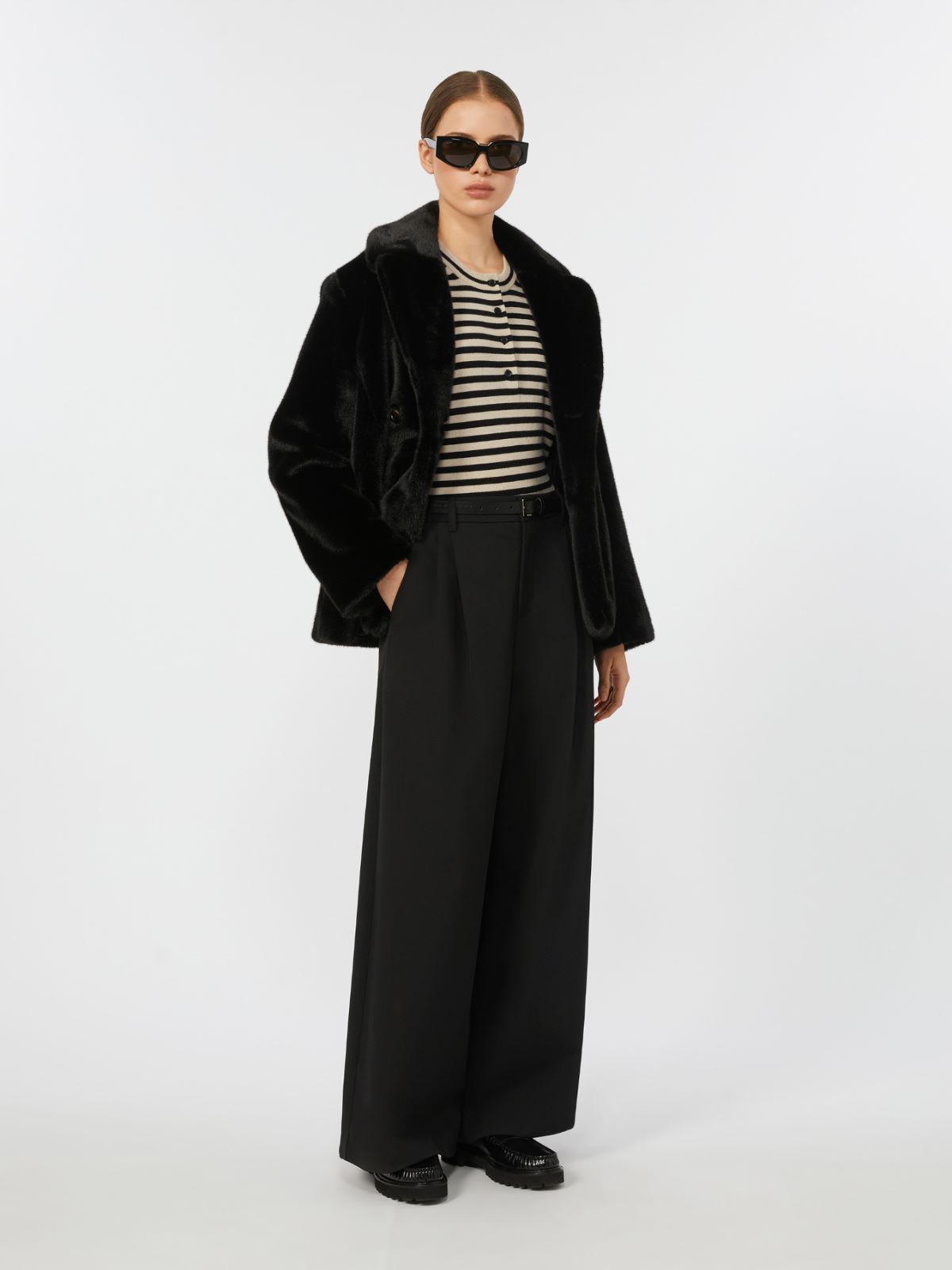 Wide-fit stretch gabardine trousers - BLACK - Max Mara