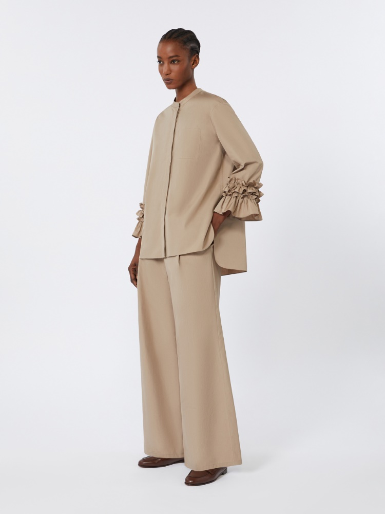 Szerokie spodnie z popeliny bawełnianej - BEŻOWY GOŁĘBI - Max Mara - 2