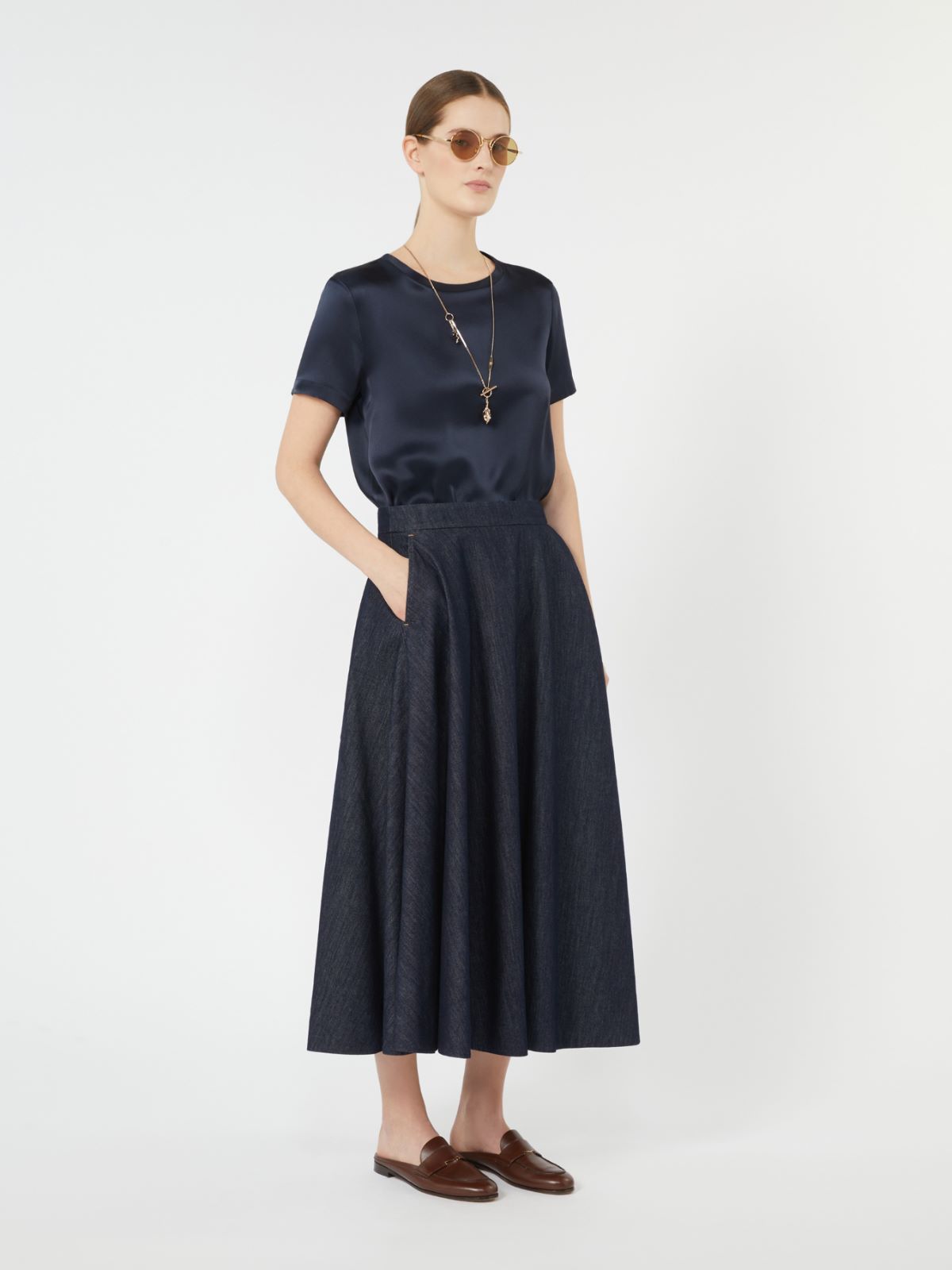 Viscose satin T-shirt - MIDNIGHTBLUE - Max Mara - 8