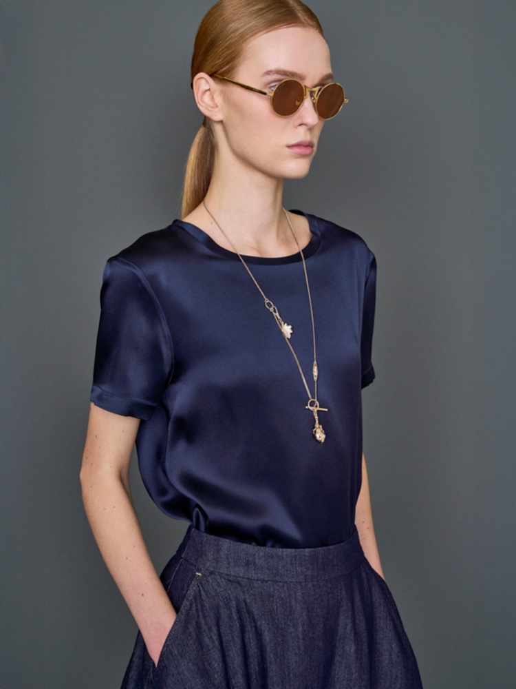 Viscose satin T-shirt + MIDNIGHTBLUE - Max Mara
