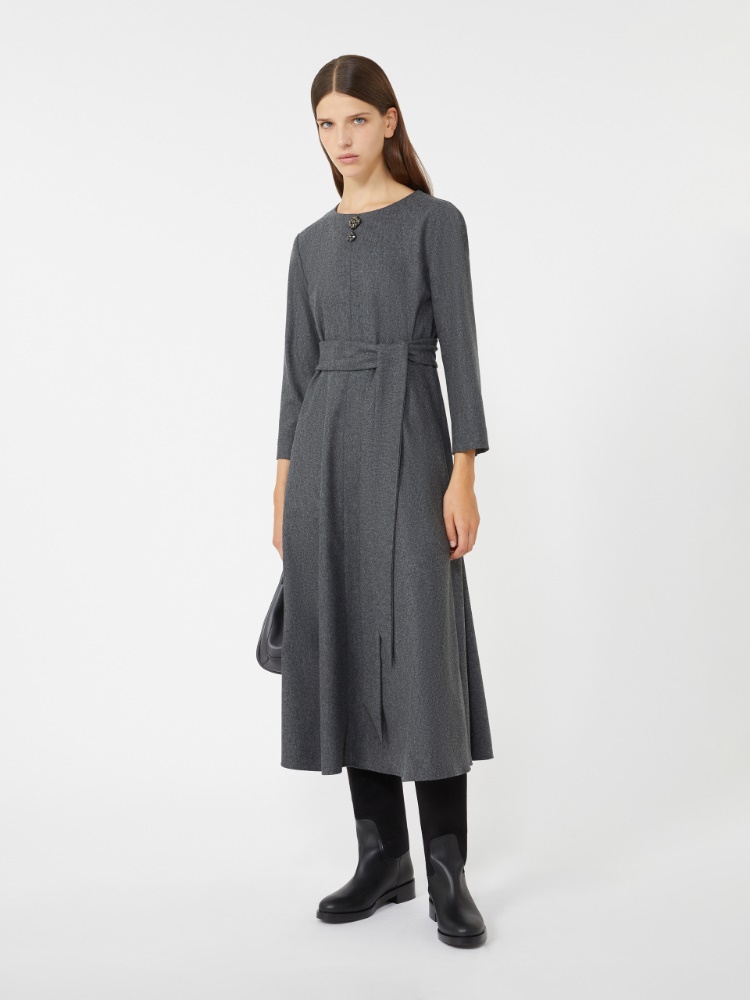 [フィウミ] ストレッチ ウール ロング ドレス - MEDIUM GREY - Max Mara