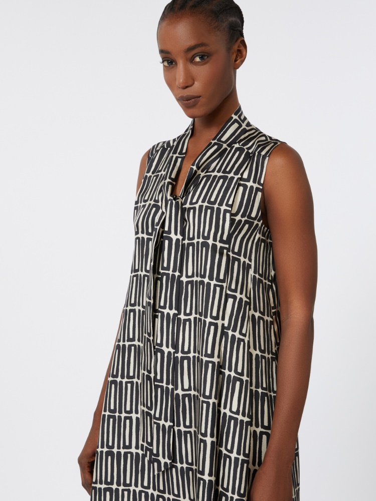 Short printed silk dress, black | 