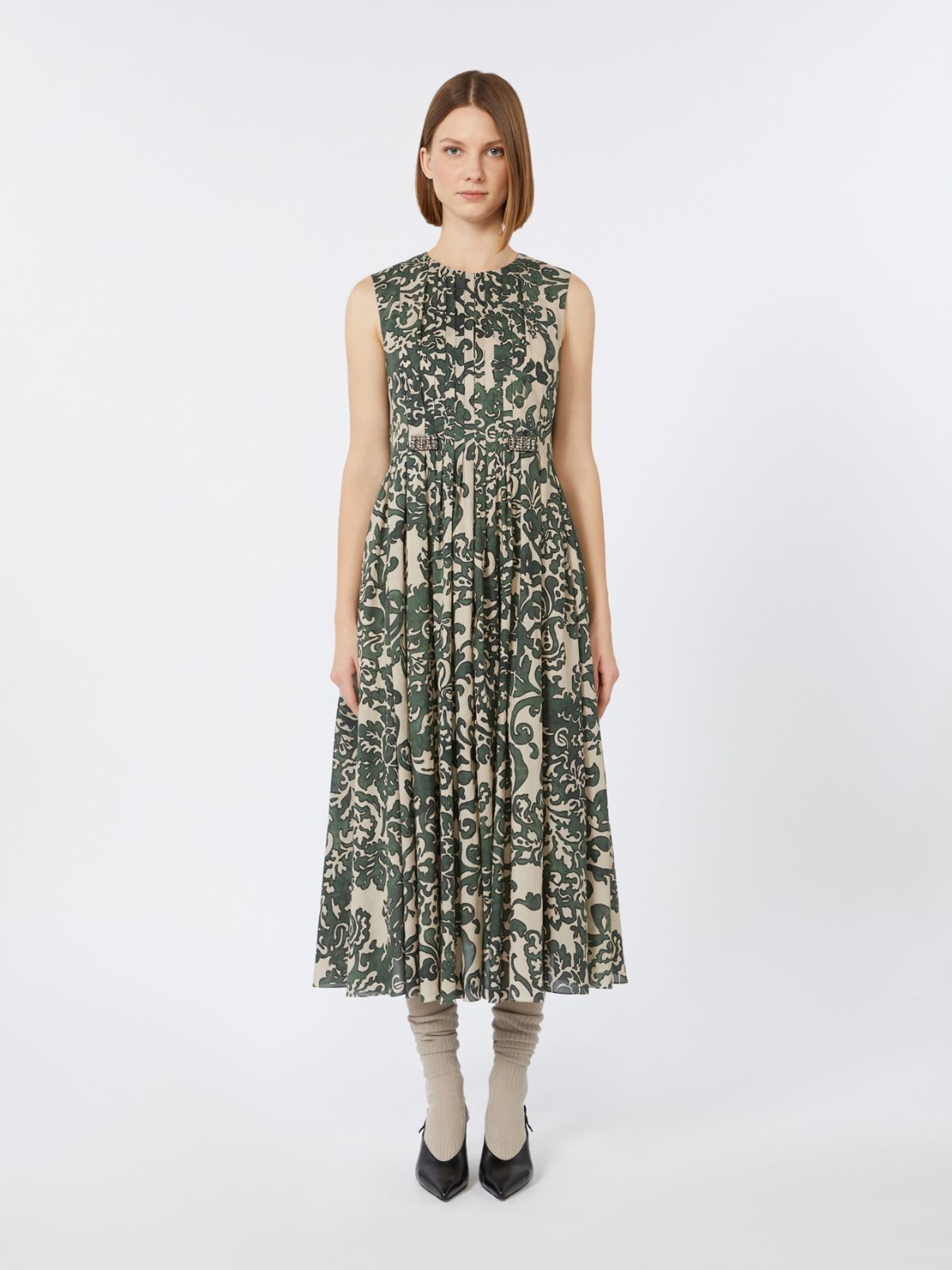 Printed cotton voile dress - KAKI - Max Mara - 9