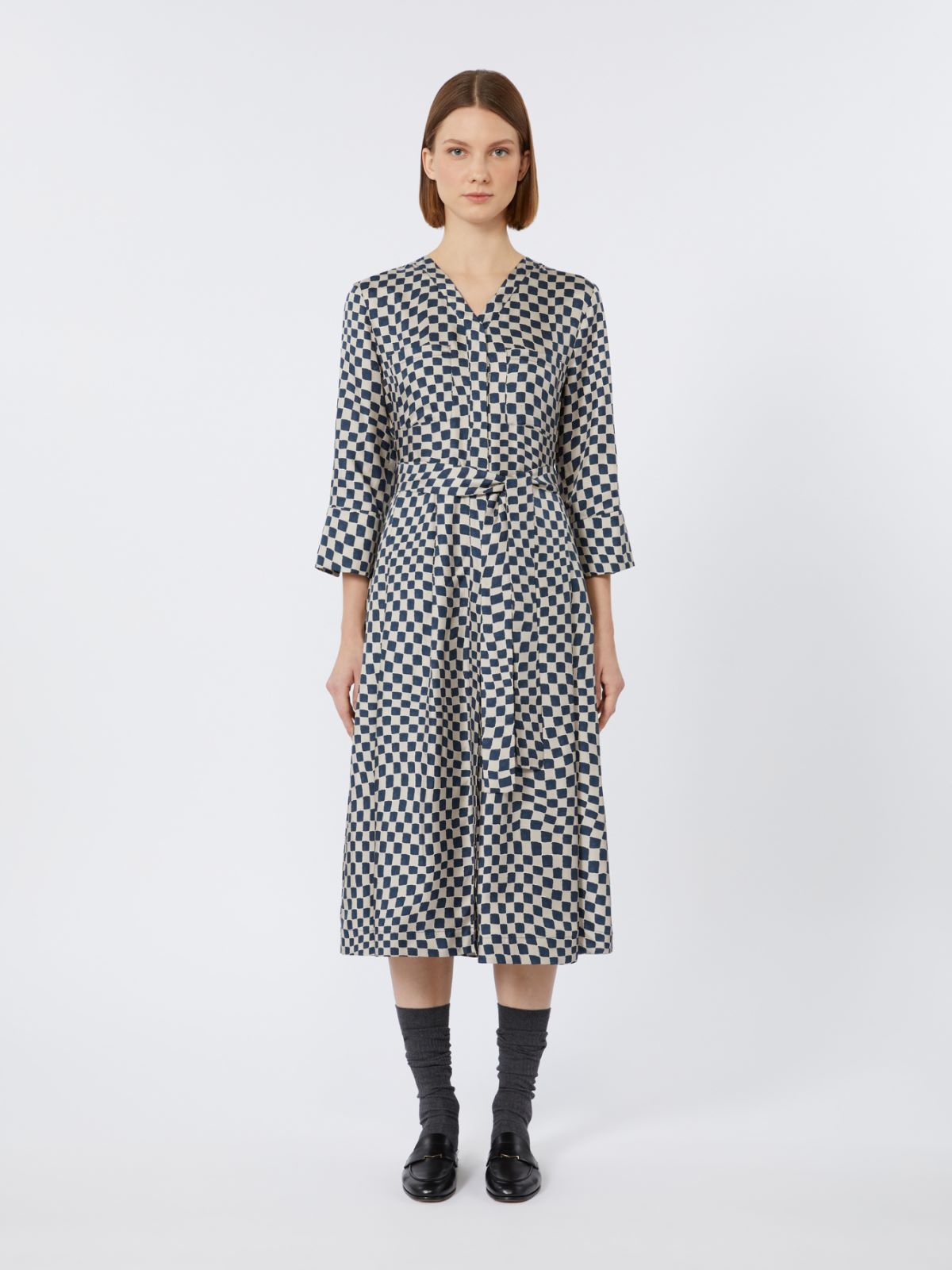 Robe-chemise en soie imprimée - BLEU MARINE - Max Mara - 2