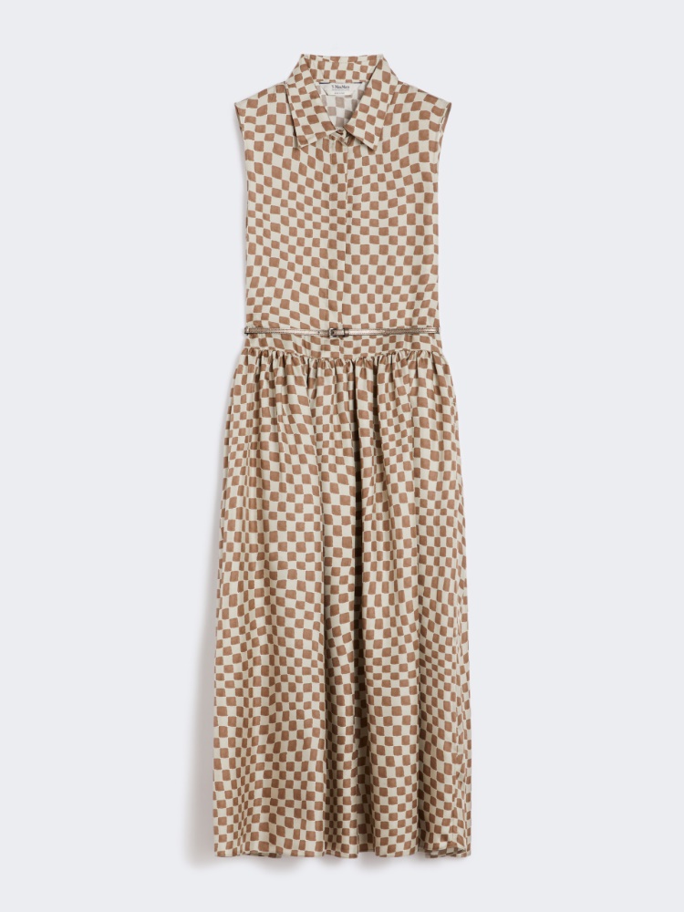 Flared printed silk dress, antique rose | 