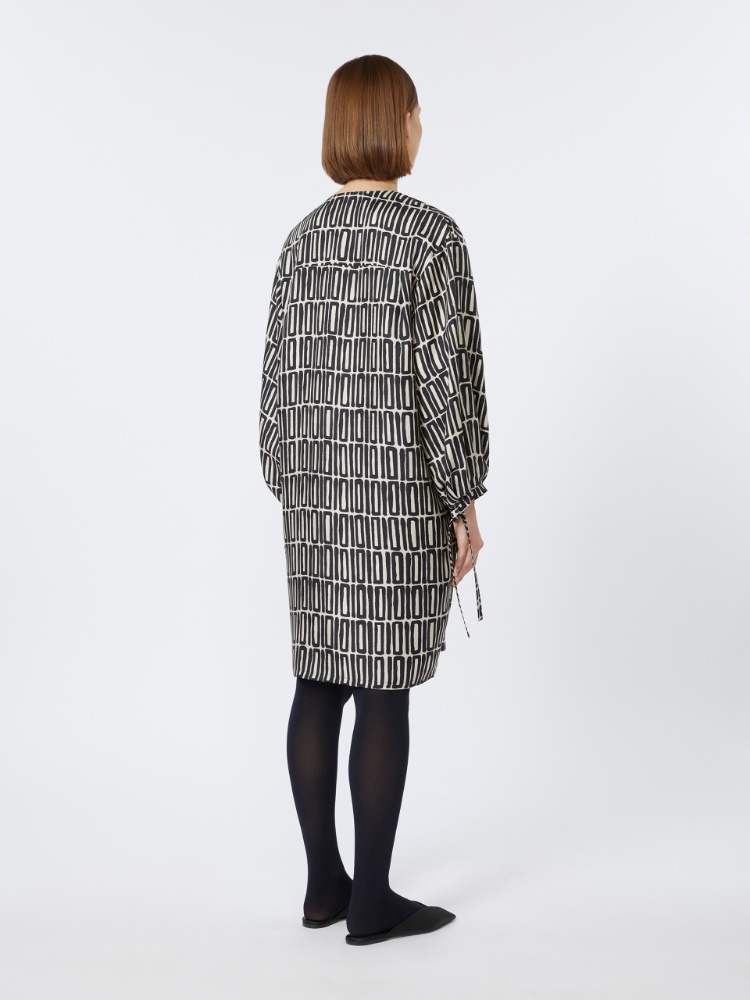 Printed silk twill dress, black | 