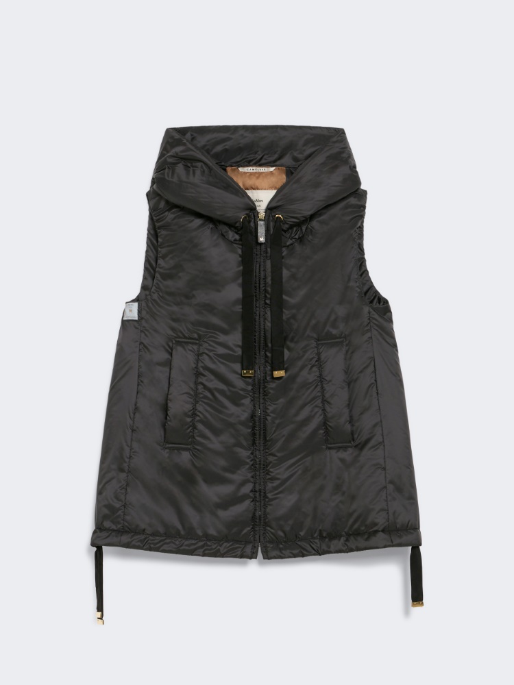 ダウンベスト THE CUBE- [GREENGO] Water-repellent technical canvas gilet Padded, hooded gilet in water-repellent canvas, black