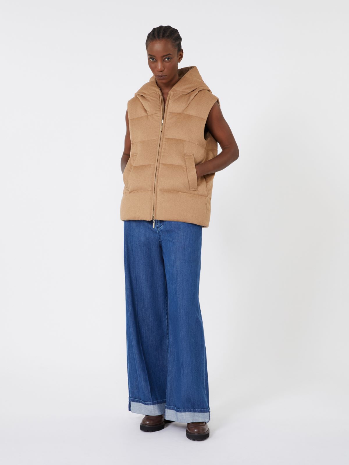 Reversible padded gilet in camel and water-repellent taffeta - CAMEL - Max Mara