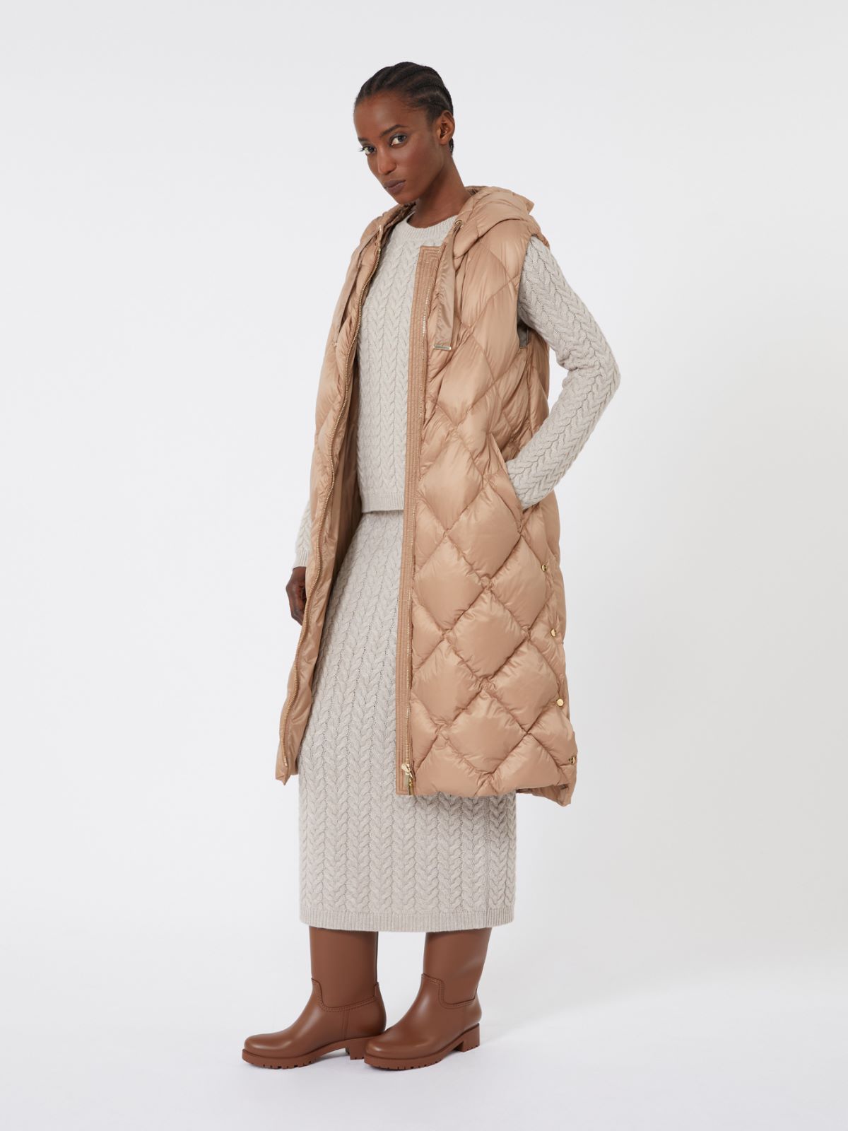Padded midi gilet in water-repellent fabric - CAMEL - Max Mara
