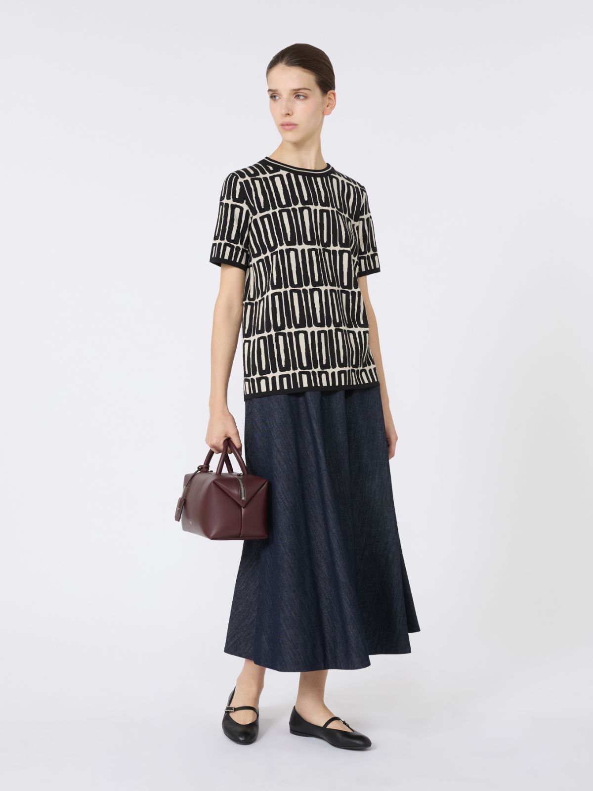 [ラモ] ピュア ウール ジャカード ニット - BLACK - Max Mara