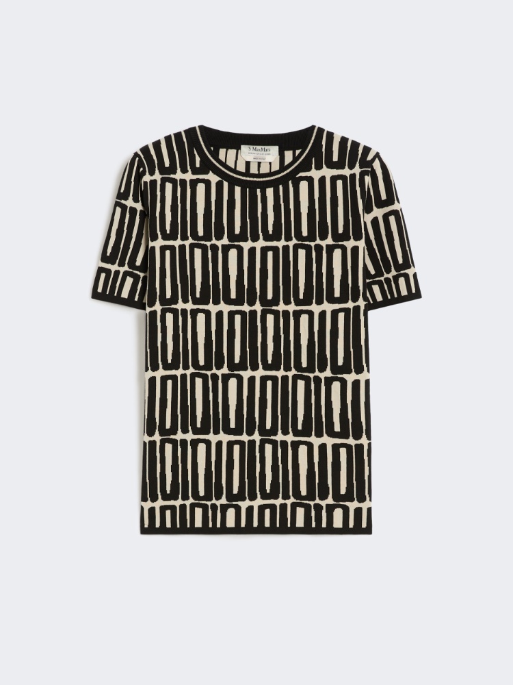 [ラモ] ピュア ウール ジャカード ニット - BLACK - Max Mara