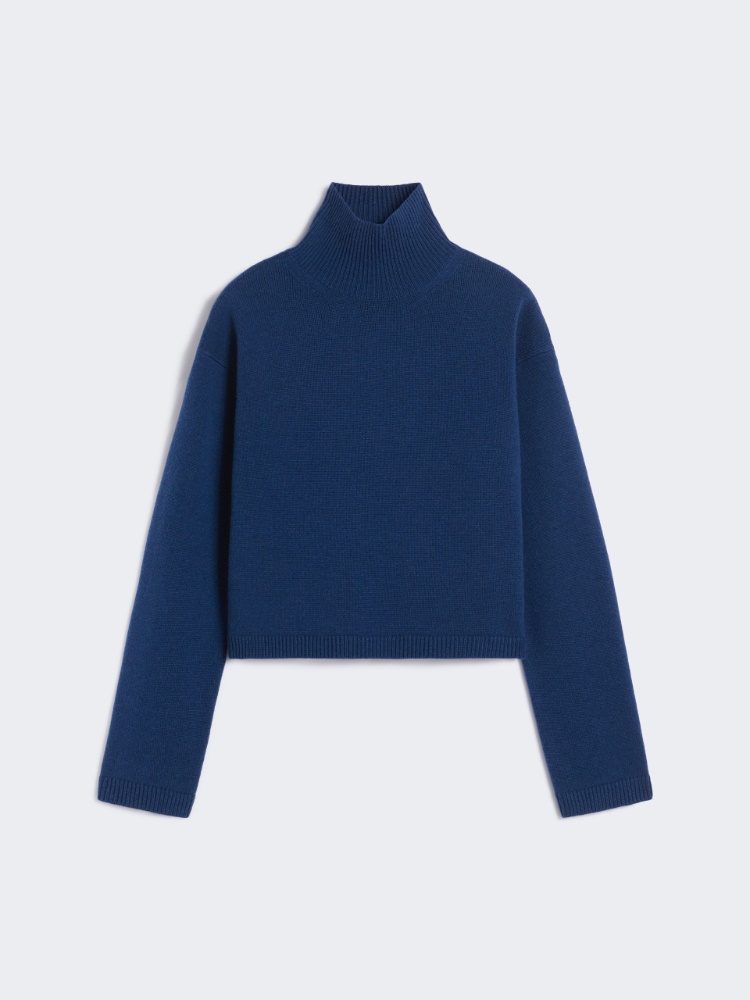 Wool and cashmere cropped polo-neck sweater - CHINA BLUE - Max Mara