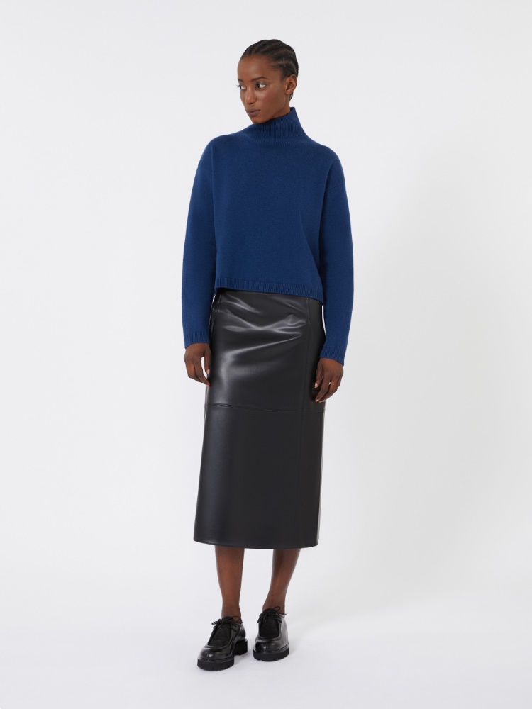 Wool and cashmere cropped polo-neck sweater - CHINA BLUE - Max Mara