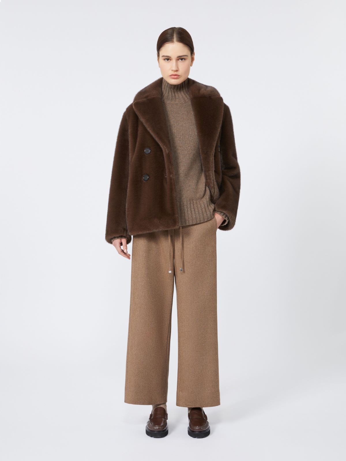 Double-breasted jacket with a fluffy texture - BROWN - Max Mara