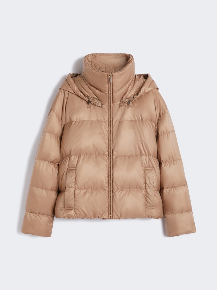 Hooded down jacket in water-repellent fabric - CAMEL - Max Mara