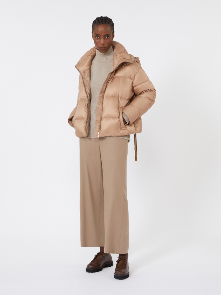 Hooded down jacket in water-repellent fabric - CAMEL - Max Mara
