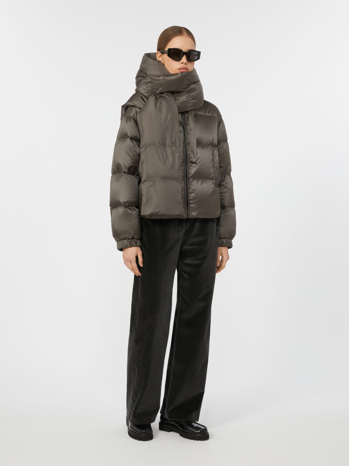 Cropped down jacket in water-repellent technical fabric - MEDIUM GREY - Max Mara