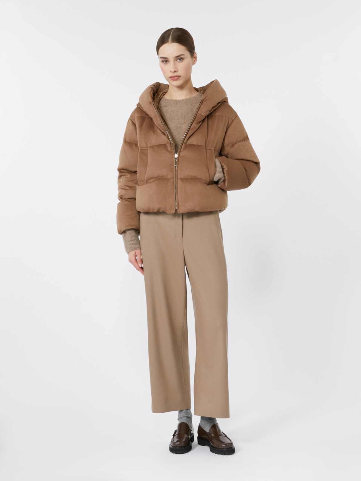 Reversible down jacket in camel drap and water-repellent taffeta - BEIGE - Max Mara