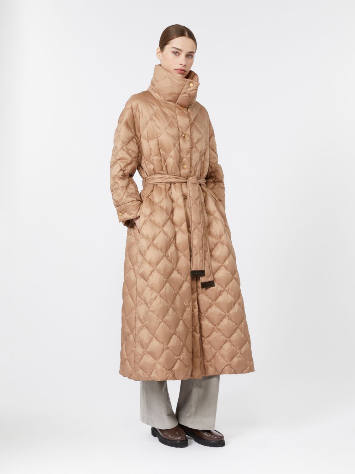 Down jacket in water-repellent quilted fabric - CAMEL - Max Mara
