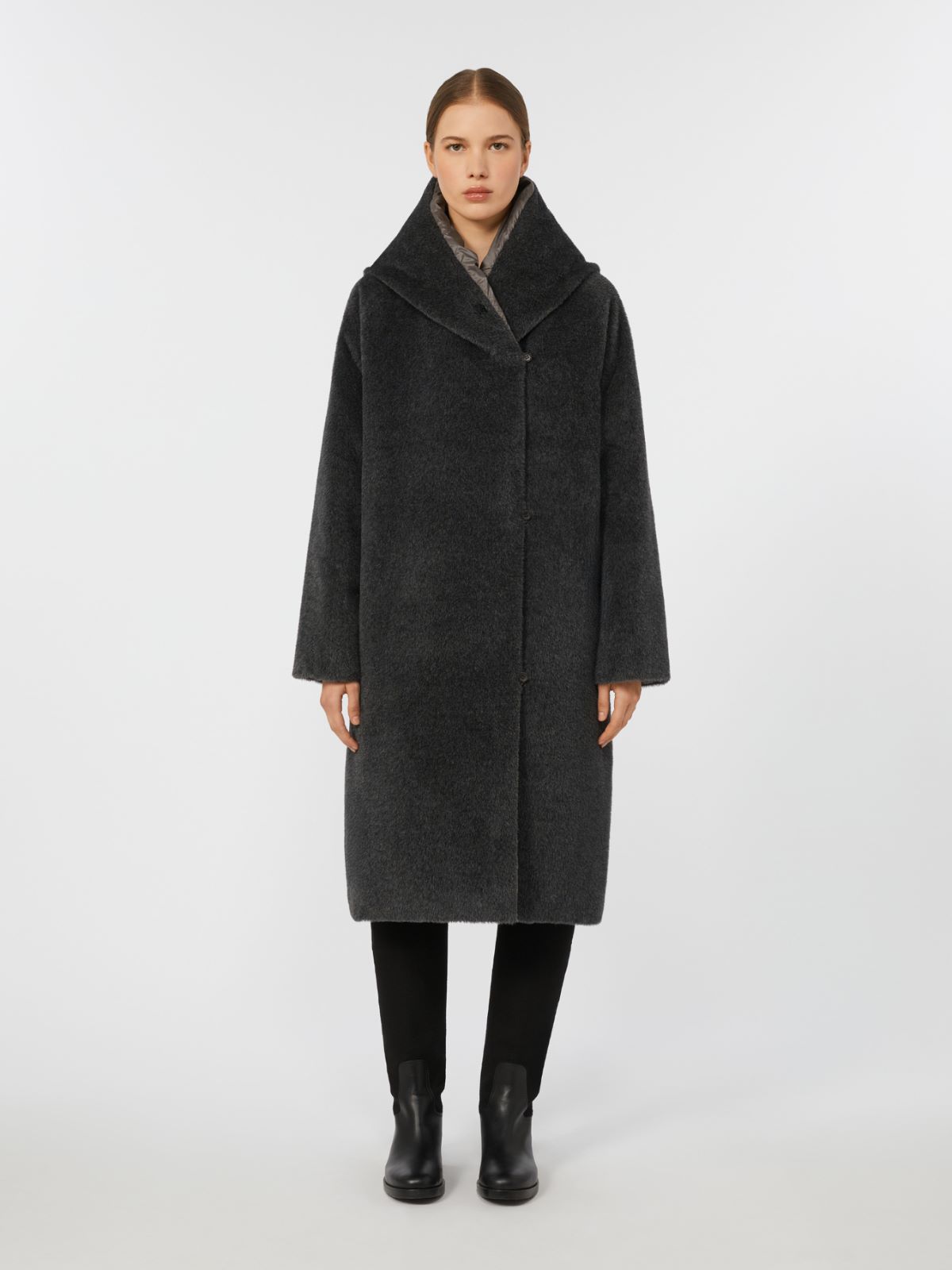 Reversible down jacket in water-repellent fabric and faux fur - MEDIUM GREY - Max Mara - 2