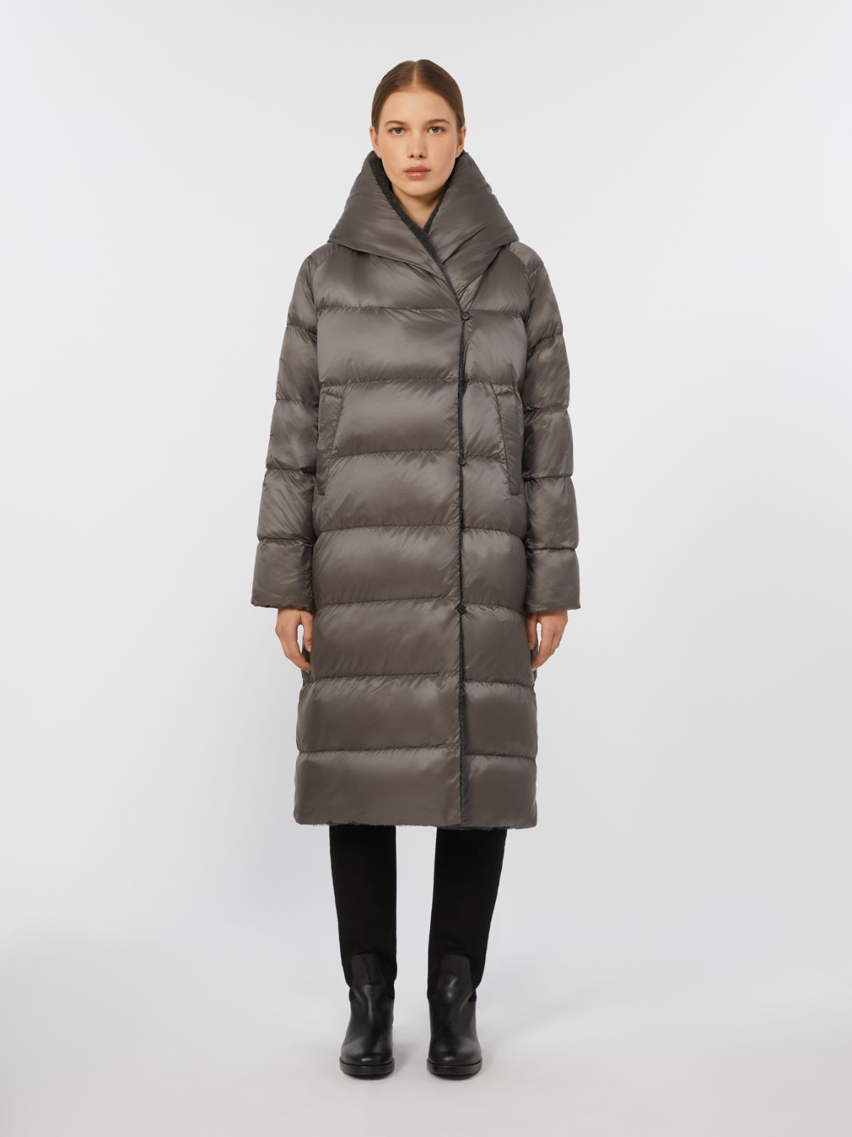 Reversible down jacket in water-repellent fabric and faux fur - MEDIUM GREY - Max Mara - 4