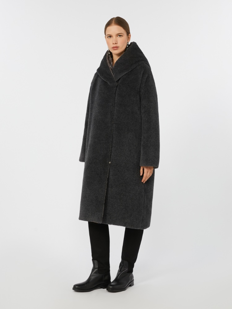 Reversible down jacket in water-repellent fabric and faux fur - MEDIUM GREY - Max Mara