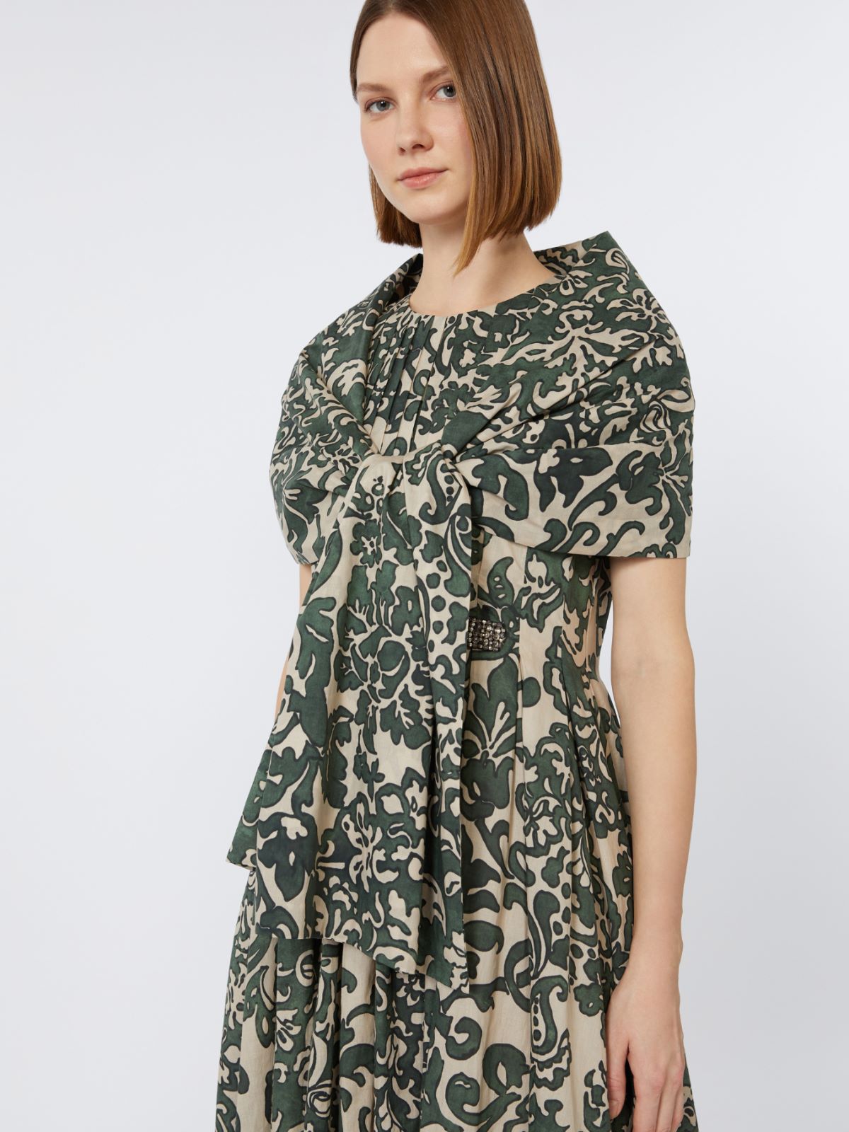 Patterned cotton stole + KAKI - Max Mara