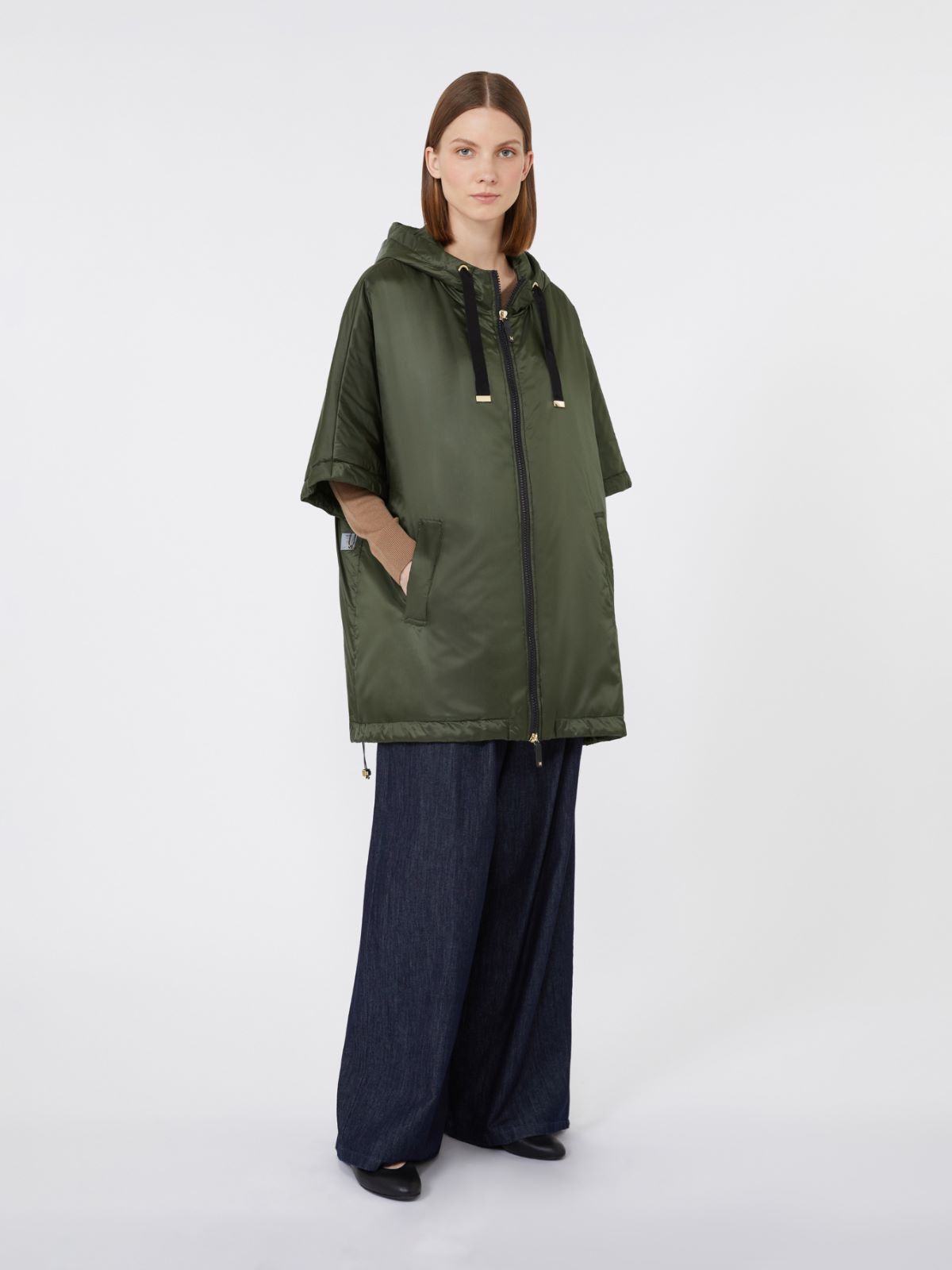 Padded cape with hood in water-repellent canvas - KAKI - Max Mara
