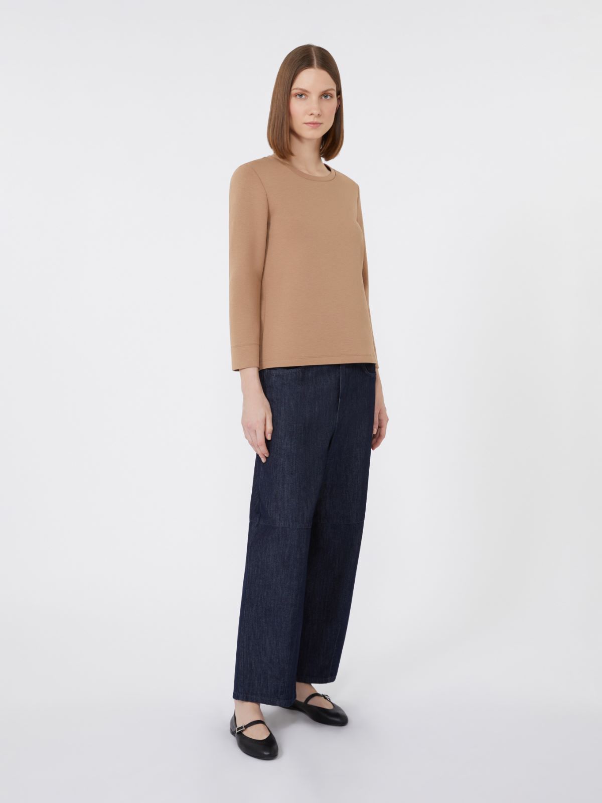 T-shirt z dżerseju scuba - BEŻOWY CIENIOWANY - Max Mara