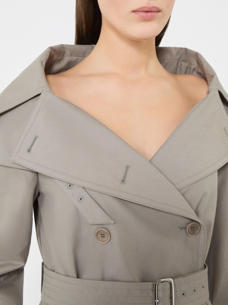 Long water-repellent cotton twill trench coat - MEDIUM GREY - 5