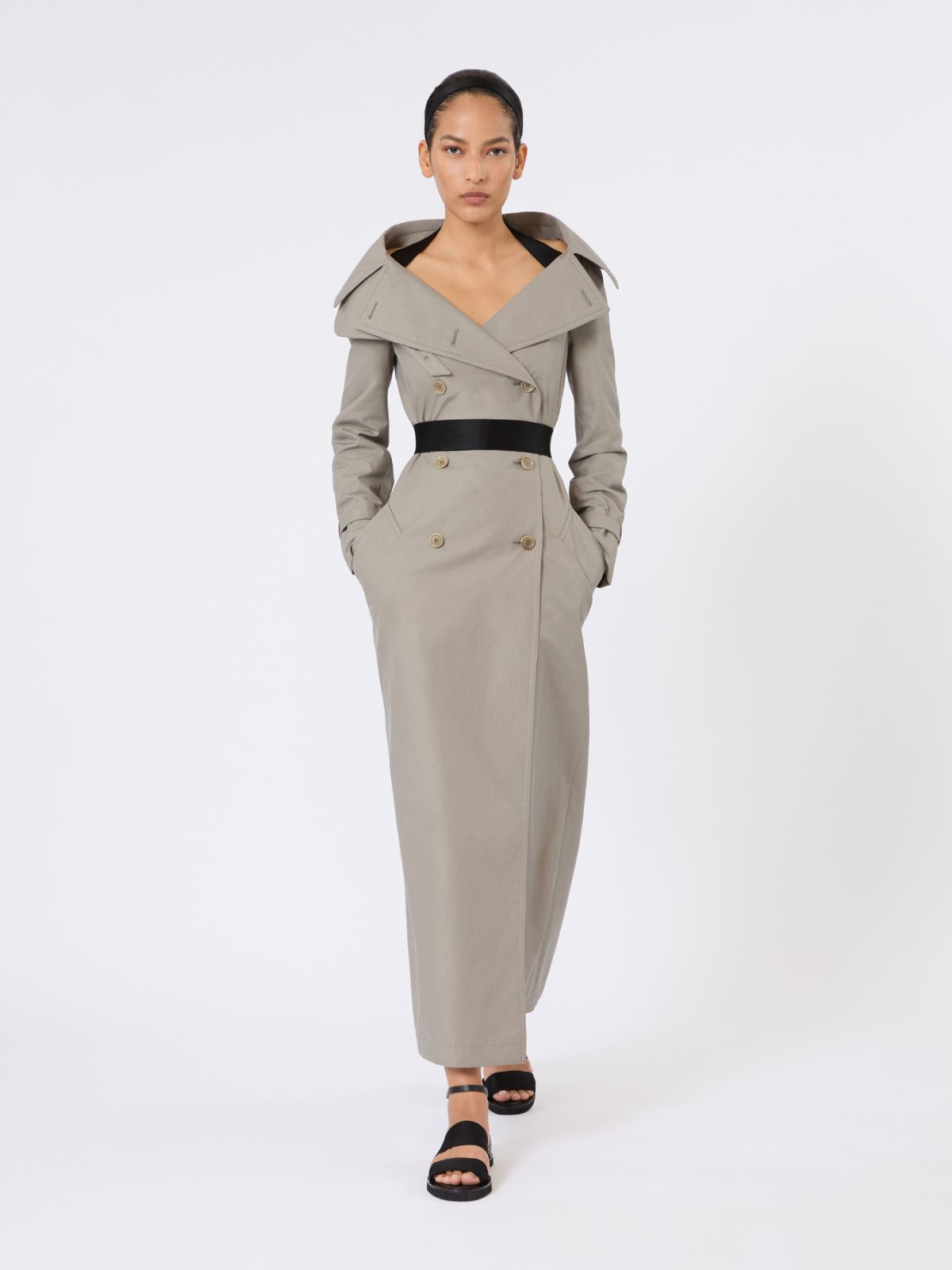 Long water-repellent cotton twill trench coat - MEDIUM GREY - Max Mara