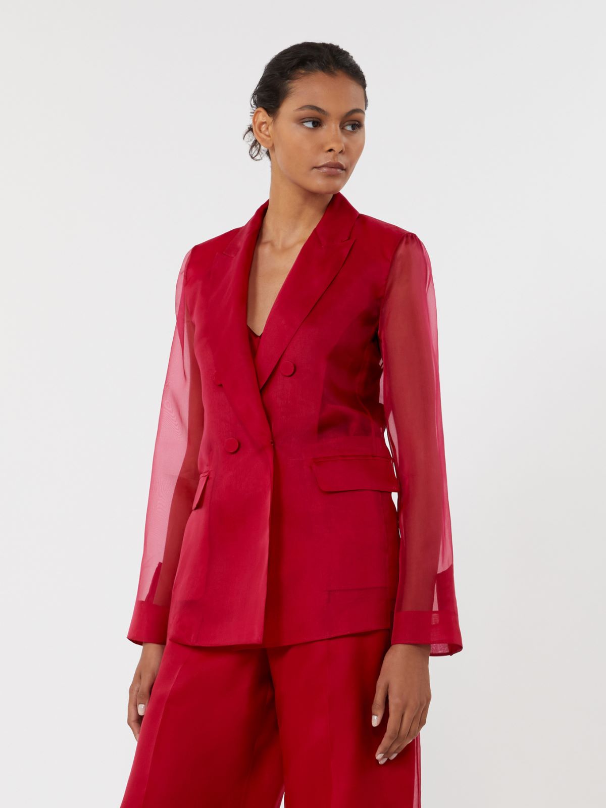 Silk organza blazer - GERANIUM - 2