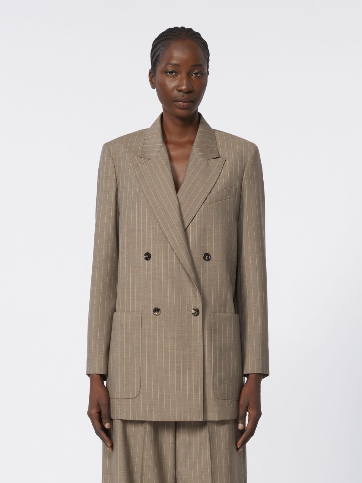 Oversized pinstripe woollen cloth blazer - HAZELNUT BROWN - Max Mara - 4