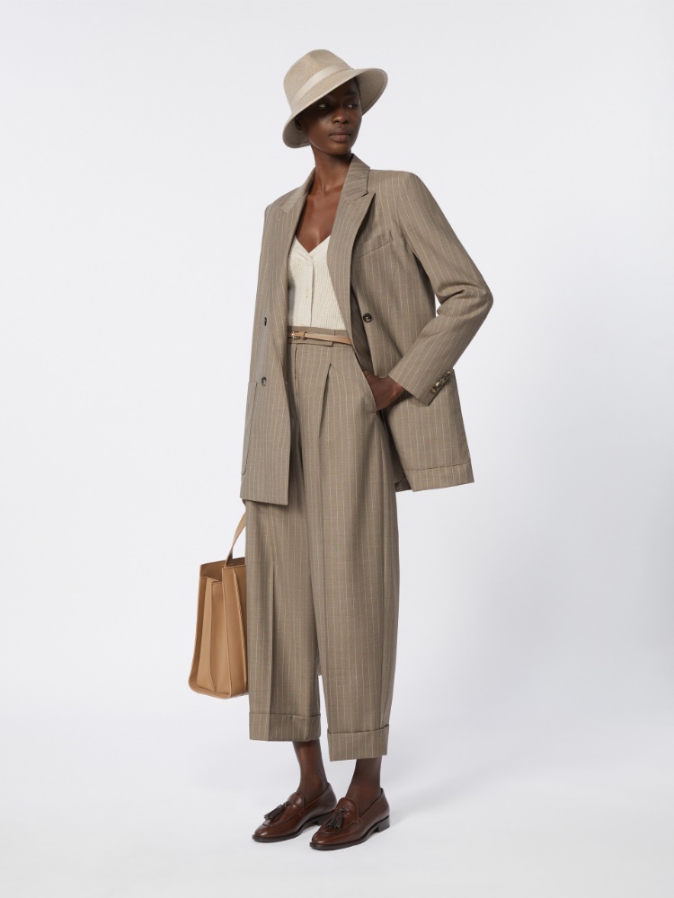 Oversized pinstripe woollen cloth blazer - HAZELNUT BROWN - Max Mara