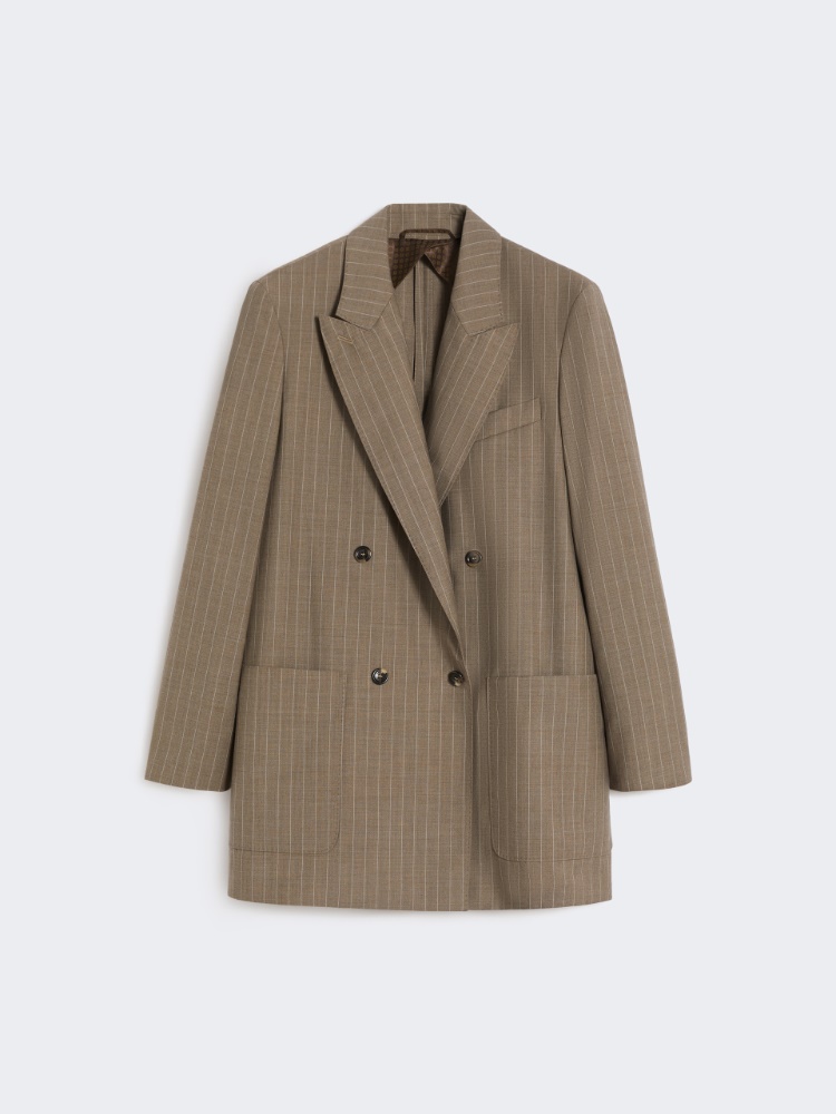 Oversized pinstripe woollen cloth blazer - HAZELNUT BROWN - Max Mara