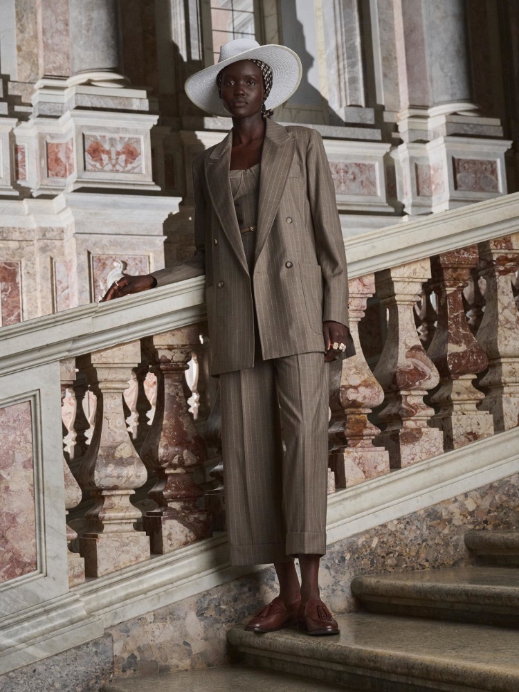 Oversized pinstripe woollen cloth blazer + HAZELNUT BROWN - Max Mara