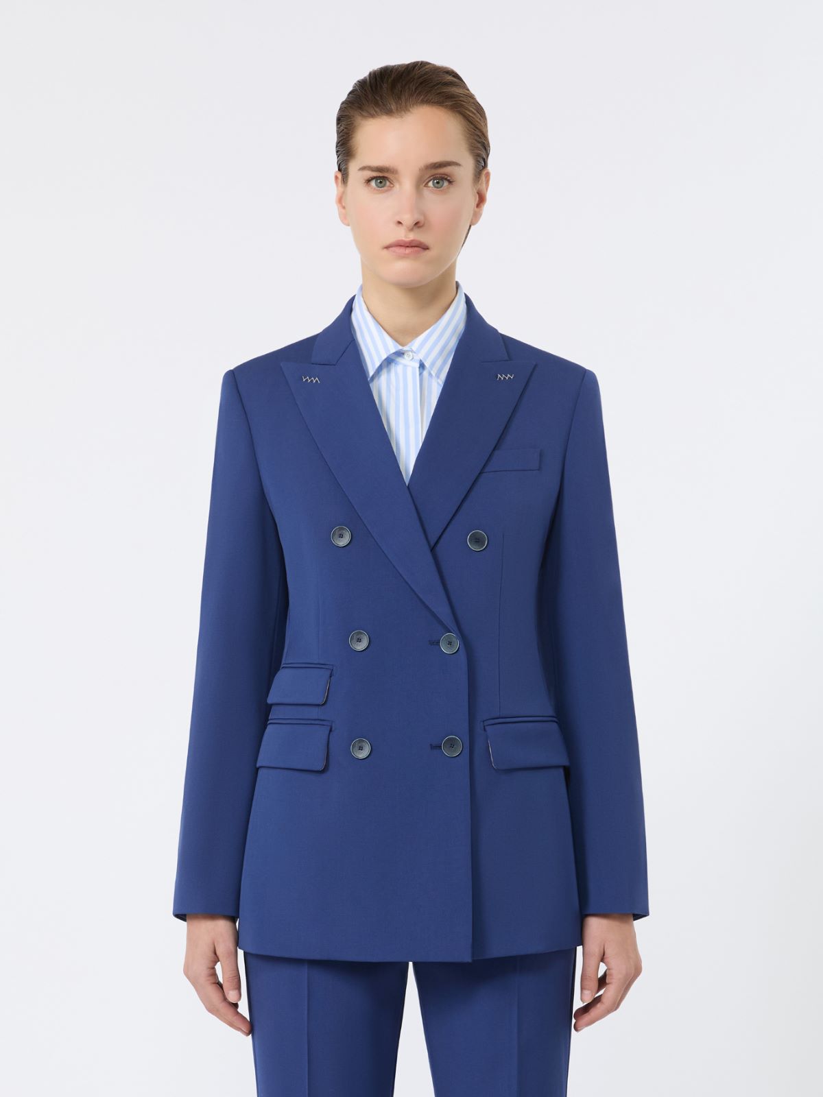 Blazer con cierre cruzado de doble botón de lana confort - AZUL CHINA - Max Mara - 6