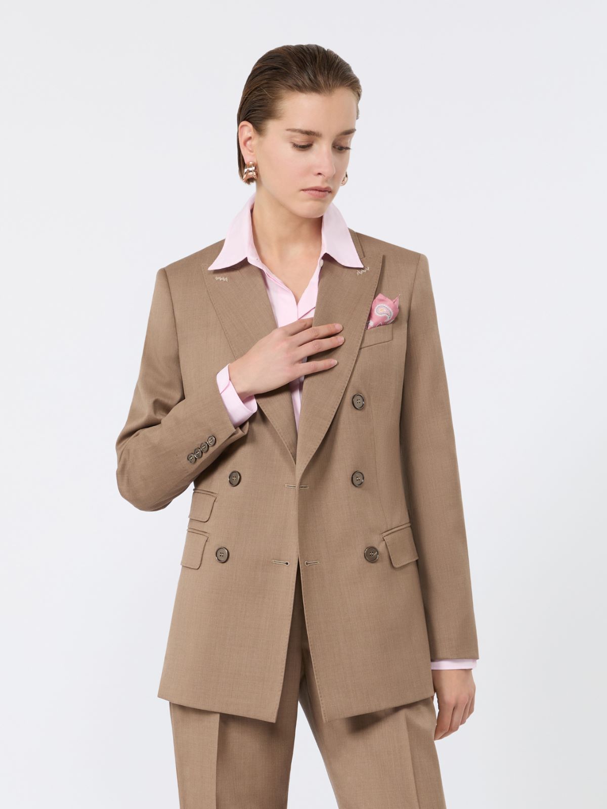 Blazer à double boutonnage en sergé de laine - NOISETTE - Max Mara - 6