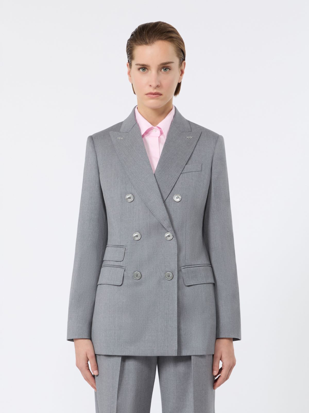 Blazer à double boutonnage en sergé de laine - GRIS MOYEN - Max Mara - 6